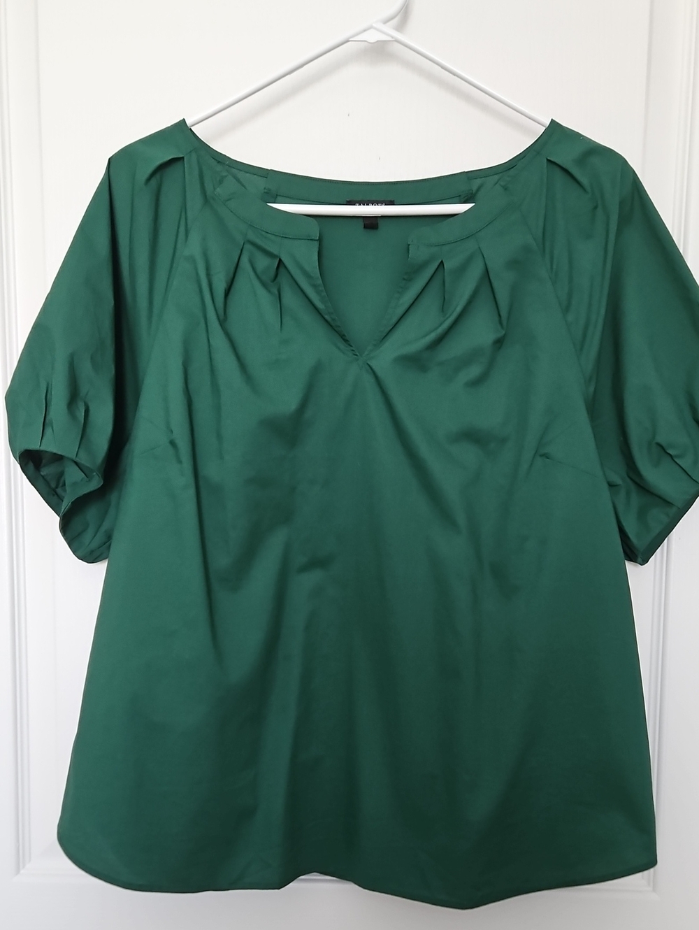 Talbots Emerald Green Pleated V-Notch Blouse, Petite XL